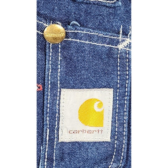 Vintage Carhartt Denim Bib Overalls Mens 32 Blue Workwear Carpenter Utility - Picture 7 of 16